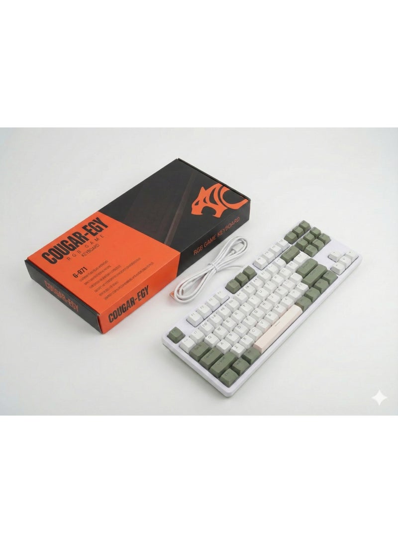 كوجار لوحة مفاتيح الألعاب الميكانيكية COUGAR-EGY G-871، 87 مفتاحًا، تصميم TKL صغير الحجم، سلكية بمفاتيح سوداء، بإضاءة خلفية لأجهزة الكمبيوتر التي تعمل بنظامي التشغيل Windows وMac (أخضر وأبيض). - Image 2